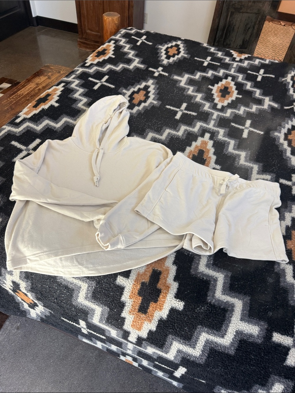 Cream Hoodie and Shorts Loungewear Set